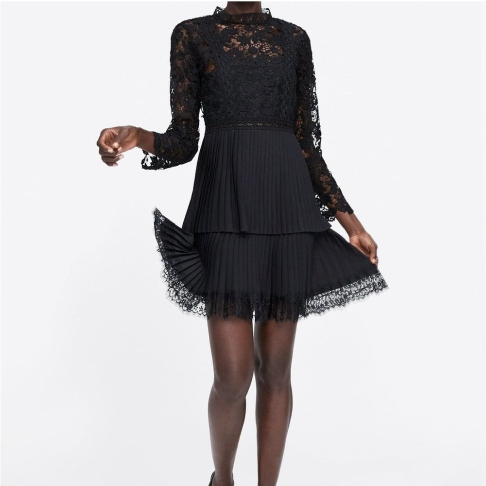 Zara Black Floral Lace Dress